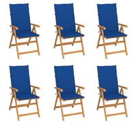 WDGJJFECNMUEHI 6-Piece Teak Wood Garden Chairs Set with Royal Blue Cushions, Adjustable Reclining Back, Foldable Outdoor Patio Furniture for Relaxing with Family and Friends