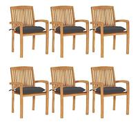 WDGJJFECNMUEHI 6 Stackable Teak Wood Garden Chairs with Cushions Outdoor Dining Set for Patio Terrace Rustic Design Weatherproof Durable Furniture Anthracite