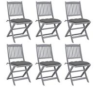 WDGJJFECNMUEHI 6pcs Folding Garden Chairs with Cushions, Solid Acacia Wood Outdoor Dining Chairs for Patio, Terrace, Balcony, Foldable Weather-Resistant Seating Set, Gray Wash Finish