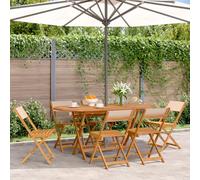 WDGJJFECNMUEHI 6pz Folding Garden Chairs Beige Acacia Solid Wood and Polyester Fabric Outdoor Patio Balcony Furniture Set Comfortable Foldable Seating for Relaxing