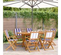 WDGJJFECNMUEHI 6pz Folding Garden Chairs Set, Acacia Wood and Polyester Fabric, Blue & White, Outdoor Patio Furniture for Garden, Balcony, Foldable, Sturdy, Weather-Resistant, Max Load 110kg
