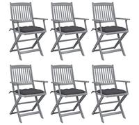 WDGJJFECNMUEHI 6pz Folding Garden Chairs with Cushions, Solid Acacia Wood Outdoor Dining Chairs Set for Patio, Terrace, Backyard, Weather-Resistant, Space-Saving Foldable Design, Comfortable Seating