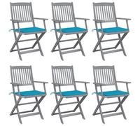WDGJJFECNMUEHI 6pz Folding Garden Chairs with Cushions, Solid Acacia Wood Outdoor Dining Set for Patio Terrace, Weather-Resistant Foldable Seating, Royal Blue Cushions, Space-Saving Design