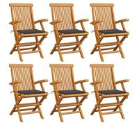 WDGJJFECNMUEHI 6pz Garden Chairs with Anthracite Cushions, Solid Teak Wood Outdoor Furniture Set for Patio, Terrace, Foldable Weather-Resistant Lounge Chairs with Armrests, Max Load 110kg