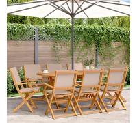 WDGJJFECNMUEHI 8 Pack Folding Garden Chairs Acacia Solid Wood Frame with Taupe Polyester Fabric for Outdoor Patio Balcony Backyard Comfortable Foldable Seating Supports 110kg