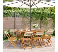 WDGJJFECNMUEHI 8 Pack Folding Garden Chairs Beige, Acacia Solid Wood and PE Rattan Outdoor Furniture Set for Patio, Balcony, Backyard, Lightweight & Weather-Resistant, Max Load 110kg per Seat