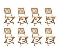 WDGJJFECNMUEHI 8 PCS Acacia Wood Folding Garden Chairs with Cream Cushions, Outdoor Patio Dining Set for Terrace, Foldable Weather-Resistant Chairs with Comfortable Seat Cushions and Oil Finish