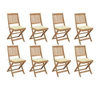 WDGJJFECNMUEHI 8 PCS Acacia Wood Folding Garden Chairs with Cushions, Outdoor Patio Dining Set for Terrace, Weather-Resistant Foldable Chairs with Cream White Pillows