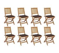 WDGJJFECNMUEHI 8 PCS Acacia Wood Folding Garden Chairs with Cushions, Outdoor Patio Dining Set for Terrace, Foldable Weather-Resistant Furniture with Comfortable Seat Covers, Natural Style