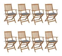 WDGJJFECNMUEHI 8 Pcs Acacia Wood Folding Garden Chairs with Cushions, Outdoor Patio Furniture Set for Relaxing, Durable & Space-Saving, Supports 110kg, Easy Assembly, Gray
