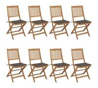WDGJJFECNMUEHI 8 Pcs Acacia Wood Folding Garden Chairs with Cushions, Outdoor Patio Furniture Set for Relaxing, Comfortable Foldable Seating with 2 Tie Straps, Gray Taupe, Max Load 110kg per Chair