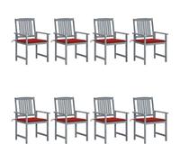WDGJJFECNMUEHI 8 Pcs Acacia Wood Patio Chairs with Cushions, Gray Outdoor Garden Furniture Set for Terrace, Poolside, Durable Weather-Resistant Dining Seating