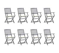 WDGJJFECNMUEHI 8 Pcs Folding Garden Chairs Acacia Wood with Cushions, Outdoor Patio Dining Set, Weather-Resistant Foldable Chairs for Terrace, Backyard, Gray Washed Finish