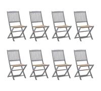 WDGJJFECNMUEHI 8 Pcs Folding Garden Chairs Acacia Wood with Cushions, Outdoor Patio Dining Set, Weather-Resistant Foldable Chairs for Terrace, Backyard, Beach, Gray Washed Finish