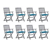 WDGJJFECNMUEHI 8 Pcs Folding Garden Chairs Set with Cushions, Solid Acacia Wood Outdoor Dining Chairs for Patio, Terrace, Backyard, Weather-Resistant & Space-Saving Design, Light Gray Wash Finish