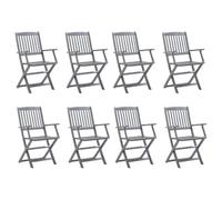 WDGJJFECNMUEHI 8 Pcs Folding Garden Chairs Solid Acacia Wood Outdoor Dining Set for Patio Terrace Balcony Weather-Resistant Gray Washed Finish Space-Saving Design