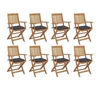 WDGJJFECNMUEHI 8 Pcs Folding Garden Chairs with Cushions, Solid Acacia Wood Outdoor Dining Chairs for Patio, Terrace, Backyard, Foldable Weather-Resistant Furniture Set