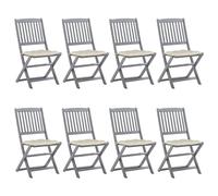 WDGJJFECNMUEHI 8 Pcs Folding Garden Chairs with Cushions, Solid Acacia Wood Outdoor Dining Set for Patio Terrace, Weather-Resistant Foldable Furniture, Cream White Seat Covers, Space-Saving Design