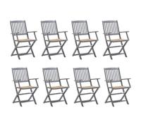 WDGJJFECNMUEHI 8 Pcs Folding Garden Chairs with Cushions Solid Acacia Wood Outdoor Dining Set for Patio Terrace Balcony Foldable Weather-Resistant Furniture