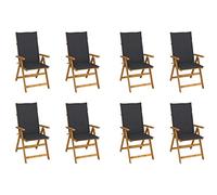 WDGJJFECNMUEHI 8 Pcs Folding Garden Chairs with Cushions, Solid Acacia Wood Outdoor Furniture Set for Patio, Terrace, Backyard, Vintage Style, Adjustable & Space Saving