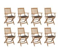 WDGJJFECNMUEHI 8 Pcs Folding Garden Chairs with Cushions Solid Acacia Wood Outdoor Patio Dining Set for Terrace Backyard Foldable Weather-Resistant Comfortable Seating