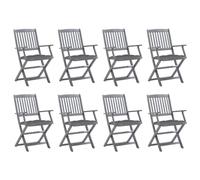 WDGJJFECNMUEHI 8 Pcs Folding Garden Chairs with Cushions Solid Acacia Wood Outdoor Patio Dining Set for Terrace Balcony Foldable Weather-Resistant Furniture