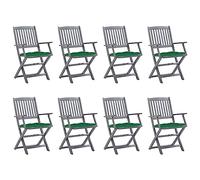 WDGJJFECNMUEHI 8 PCS Folding Garden Chairs with Cushions Solid Acacia Wood Outdoor Patio Dining Set Foldable for Terrace Backyard Poolside Weather-Resistant Gray Washed Finish