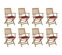 WDGJJFECNMUEHI 8 Pcs Folding Garden Chairs with Cushions Solid Acacia Wood Outdoor Patio Dining Set for Terrace Backyard Foldable Comfortable Seating Furniture Wine Red