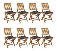 WDGJJFECNMUEHI 8 Pcs Folding Garden Chairs with Cushions Solid Acacia Wood Outdoor Patio Furniture Set for Relaxing in Backyard or Terrace Comfortable Foldable Seating Solution
