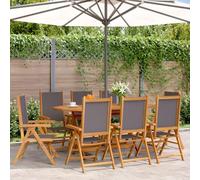 WDGJJFECNMUEHI 8 Pcs Reclining Garden Chairs Acacia Solid Wood Anthracite Fabric Outdoor Patio Furniture for Balcony Backyard Relaxing Foldable Weather-Resistant 110kg Capacity