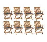 WDGJJFECNMUEHI 8 Pcs Teak Wood Folding Garden Chairs with Cushions, Outdoor Patio Dining Set for Home, Cafe, Restaurant, Weather-Resistant, Comfortable & Space-Saving Design