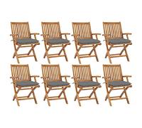 WDGJJFECNMUEHI 8 PCS Teak Wood Folding Garden Chairs with Cushions, Outdoor Patio Dining Set for Home, Cafe, Restaurant, Weather-Resistant & Space-Saving Design