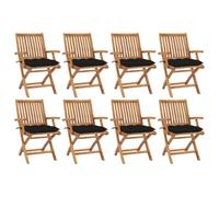 WDGJJFECNMUEHI 8 PCS Teak Wood Folding Garden Chairs with Cushions, Outdoor Patio Dining Set for Home Cafe Restaurant, Weatherproof Comfortable Seating Furniture