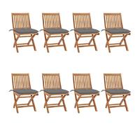 WDGJJFECNMUEHI 8 Pcs Teak Wood Folding Garden Chairs with Cushions, Outdoor Patio Furniture Set for Home, Cafe, Foldable Comfortable Seating Solution, Weather-Resistant Durable Design