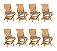 WDGJJFECNMUEHI 8 Pcs Teak Wood Folding Garden Chairs with Gray Cushions, Outdoor Patio Dining Set, Weather-Resistant Solid Teak Furniture for Balcony Terrace Poolside
