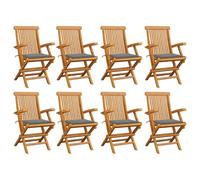WDGJJFECNMUEHI 8 Pcs Teak Wood Folding Garden Chairs with Gray Cushions, Outdoor Patio Furniture Set for Terrace, Foldable Armchairs with Waterproof Cover, Weather-Resistant Solid Wood Seating
