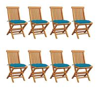 WDGJJFECNMUEHI 8 PCS Teak Wood Folding Garden Chairs with Light Blue Cushions, Outdoor Patio Dining Set, Weather-Resistant Comfortable Seating for Terrace, Poolside, Backyard