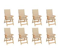 WDGJJFECNMUEHI 8 PCS Teak Wood Reclining Garden Chairs with Cushions, Foldable Patio Furniture Set for Outdoor Relaxation, Comfortable Lounge Seating for Backyard, Poolside