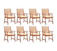 WDGJJFECNMUEHI 8-Piece Acacia Wood Outdoor Dining Chairs Set with Cushions, Weather-Resistant Garden Patio Furniture for Terrace Backyard, Cream Waterproof Seat Covers, Rustic Design, Easy Assembly