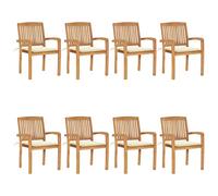 WDGJJFECNMUEHI 8-Piece Stackable Teak Wood Garden Chairs Set with Cushions - Weather-Resistant Outdoor Dining Chairs for Patio, Terrace, Backyard - Cream Cushions Included