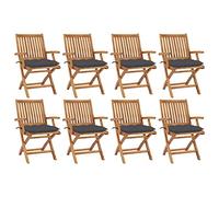 WDGJJFECNMUEHI 8-Piece Teak Wood Folding Garden Chairs Set with Cushions, Outdoor Patio Dining Chairs for Home, Cafe, Restaurant, Weather-Resistant & Space-Saving Design