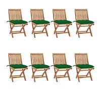 WDGJJFECNMUEHI 8-Piece Teak Wood Folding Garden Chairs Set with Cushions, Outdoor Patio Dining Chairs for Home, Cafe, Restaurant, Weather-Resistant & Space-Saving Design