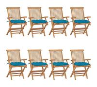 WDGJJFECNMUEHI 8 Piece Teak Wood Folding Garden Chairs with Light Blue Cushions, Outdoor Patio Furniture Set for Terrace, Backyard, Foldable Weather-Resistant Lounge Chairs