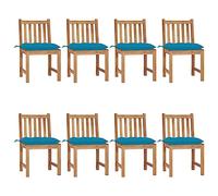 WDGJJFECNMUEHI 8-Piece Teak Wood Garden Chairs Set with Cushions, Outdoor Patio Furniture for Terrace, Backyard, Weather-Resistant Solid Wood Dining Seating, Light Blue