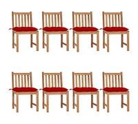 WDGJJFECNMUEHI 8 Piece Teak Wood Garden Chairs Set with Cushions, Outdoor Patio Furniture for Terrace, Balcony, Backyard, Weather-Resistant Solid Wood, Comfortable Seating, Includes 8 Red Cushions