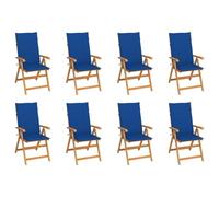 WDGJJFECNMUEHI 8-Piece Teak Wood Reclining Garden Chairs Set with Cushions, Foldable Patio Furniture for Outdoor Relaxation in Backyard, Poolside