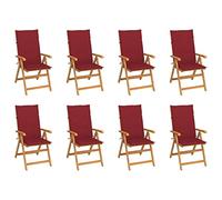 WDGJJFECNMUEHI 8-Piece Teak Wood Reclining Garden Chairs Set with Cushions, Foldable Patio Furniture for Outdoor Relaxation in Backyard or Terrace