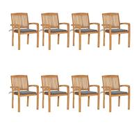 WDGJJFECNMUEHI 8 Stackable Teak Wood Garden Chairs with Cushions, Outdoor Dining Chairs for Patio, Terrace, Backyard, Weatherproof & Space Saving Design