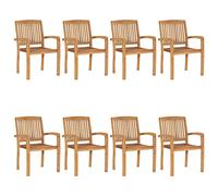 WDGJJFECNMUEHI 8 Stackable Teak Wood Garden Chairs with Cushions, Solid Wood Outdoor Dining Chairs for Patio, Restaurant, Rustic Style, Weather-Resistant, Space-Saving Design