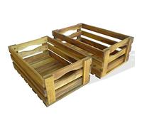 WDGJJFECNMUEHI Acacia Wood Apple Crate Set of 2, Rustic Stackable Storage Box for Garden, Outdoor Decor, Wine Display or Flower Pot, Natural Oil Finish, No Assembly Needed